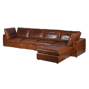 Ryan Brown Leather Corner Sofa Corner x2: H:860 W:990 D:990mm.  Middle x2: 860 W:790 D:990mm.  Pouffe: H:400 W:800 D:970mm