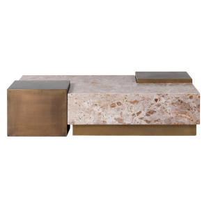 Crema Marble and Gold Metal Coffee Table Gold Sections: H: 300 W: 380 D: 330mm. Dimensions: H: 300 W: 1225 D: 710 mm.