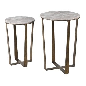 Set of 2 Toronto Marble Round Side Tables Large Table: H:550 Dia:385mm.  Small Table: H:480 Dia:310mm.