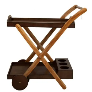 Handcrafted Leather and Wooden Drinks Trolley - Cognac D: 30 x 54 x 90