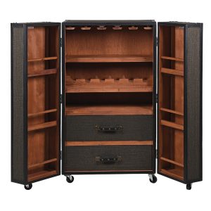 Wood Trim Black Bar Cabinet on Castors Dimensions: H: 1070 W: 610 D: 460 mm.