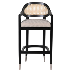 Black and Rattan Back Bar Height Stool Dimensions: H:1030 W:520 D:460 mm. Seat: H:760 mm.     Arm: H:885 mm.