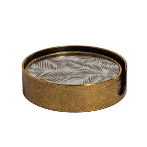 Set of 4 Mirrored Tropical Leaf Round Coasters D: Width: 3cm Height:	11cm  Depth:	11cm